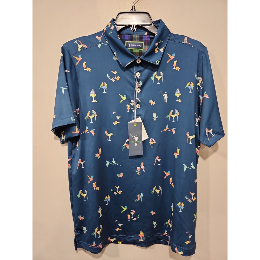 William Murray Golf Polo Mens S Short Sleeve Blue Birdie Juice Polo Performance